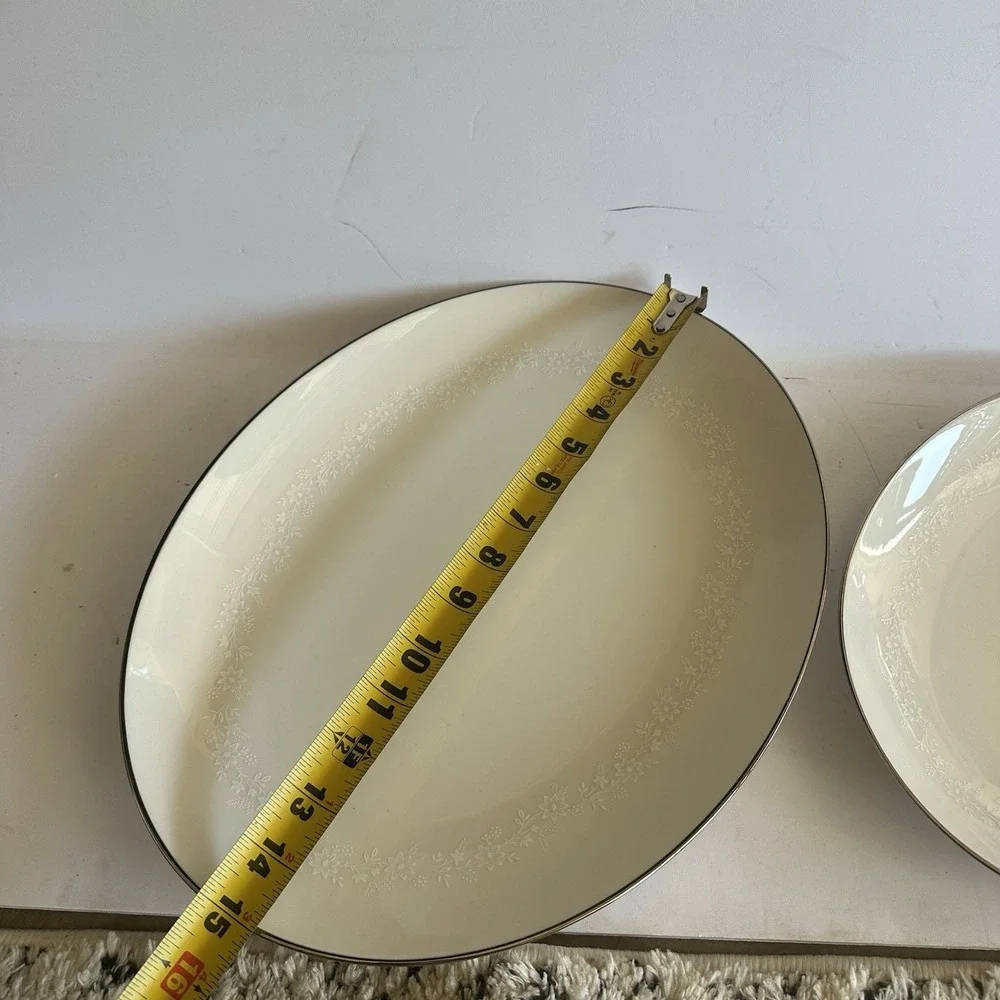 Noritake Montblanc 7257 Large & Med Oval Platters - White Floral Border on Ivory